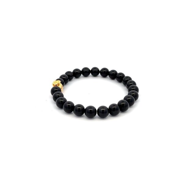 18K Gold Charm Bracelet Natural Black Tourmaline Gemstones 6mm Money Bag - Picture 4 of 5